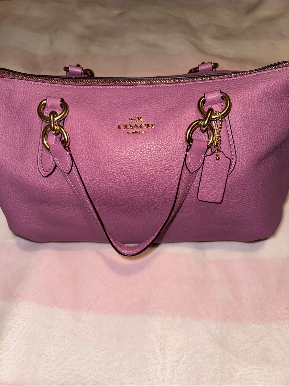 Coach Pink Pebbled Leather Shoulder Tote with Gold Hardware